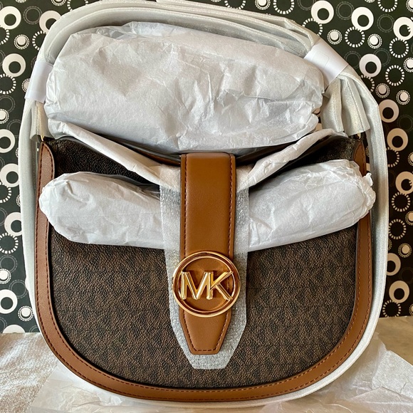 Michael Kors Gabby Signature Foldover Blk brn Small Hobo Crossbody